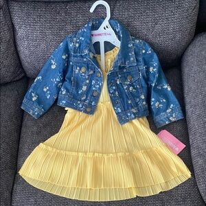 Nannette Baby Blue Floral Denim Jacket with Yellow Dress 3 Pcs Set NWT